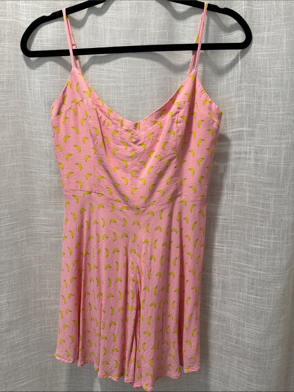 Zara Pink Banana-Print Romper with Spaghetti Straps